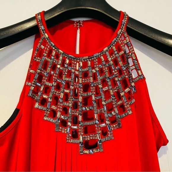 Aidan Mattox Red Beaded Neckline Halter Dress Gown Size 4 - Picture 3 of 7